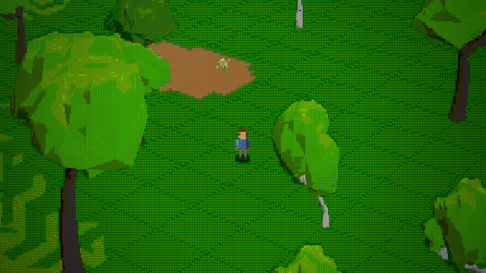 Asciilands forest rendered at Standard detail with visible character cells
